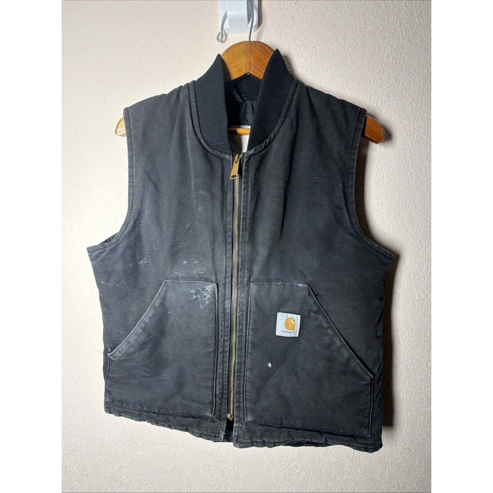 Vtg Carhartt V01 Black Duck Vest Made In USA Union 90s Arctic Quilt Lined Mens M